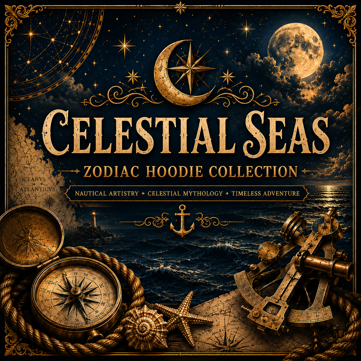 Celestial Seas Zodiac Hoodies | Nautical Zodiac Collection