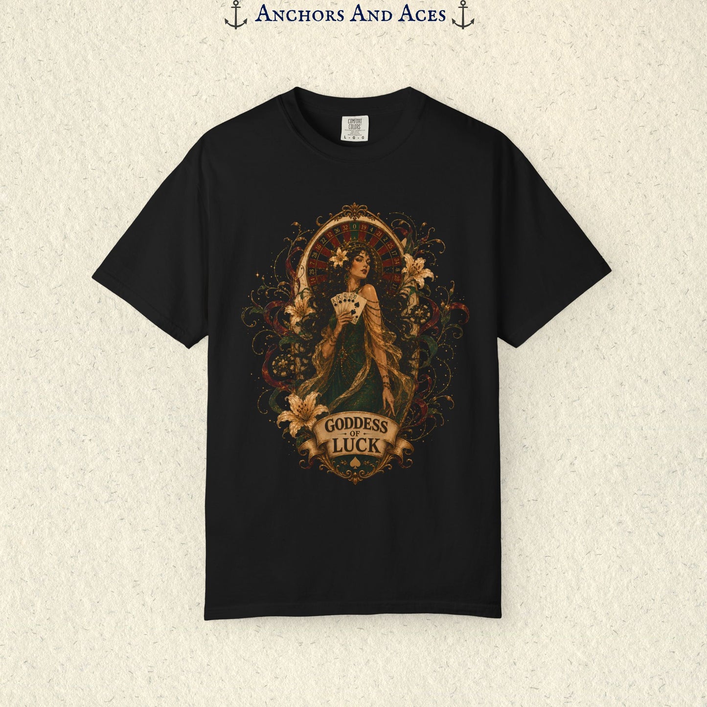 Goddess of Luck | Art Nouveau Casino Tee | Comfort Colors 1717