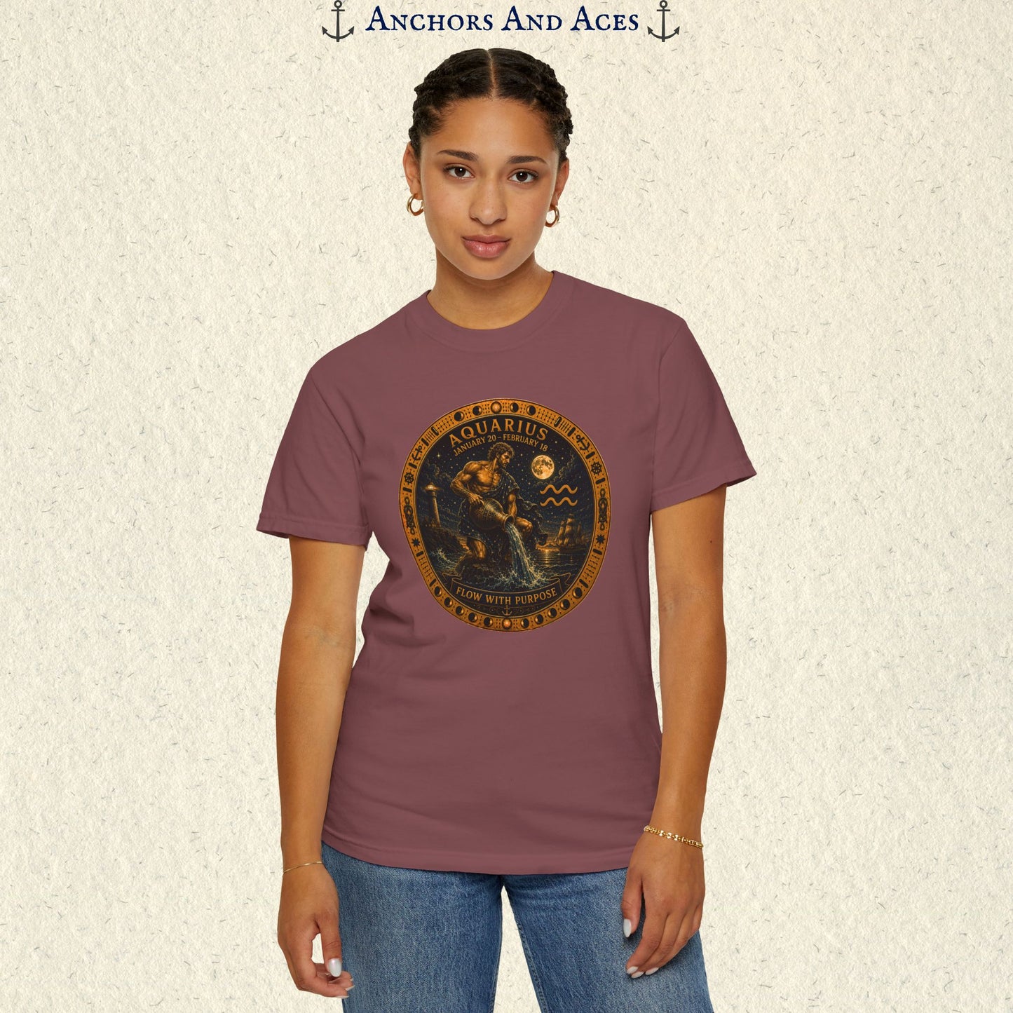 Aquarius Zodiac Shirt | Celestial Seas - Flow With Purpose