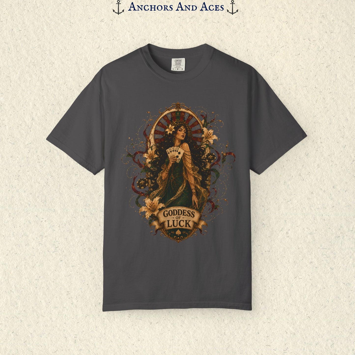 Goddess of Luck | Art Nouveau Casino Tee | Comfort Colors 1717