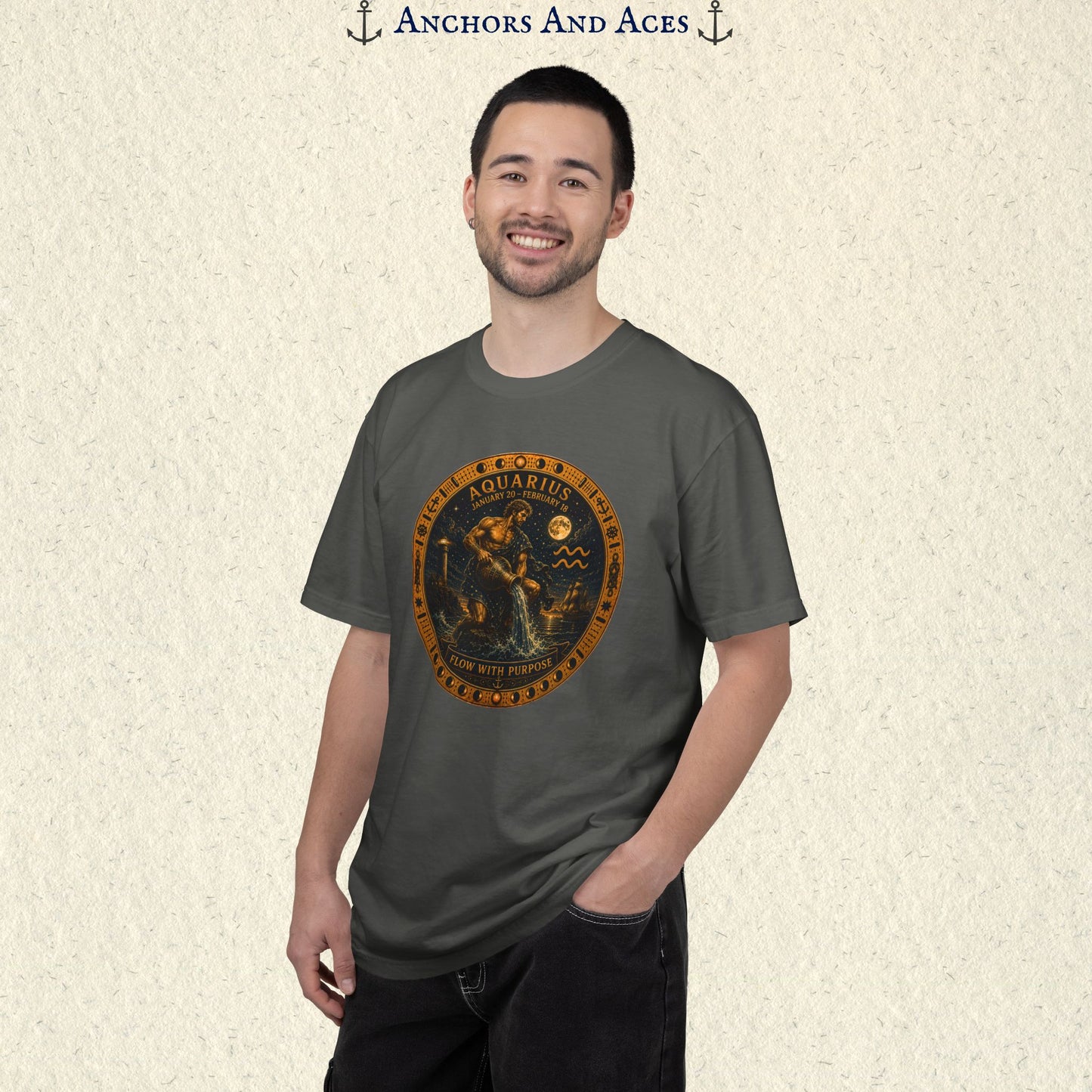 Aquarius Zodiac Shirt | Celestial Seas - Flow With Purpose