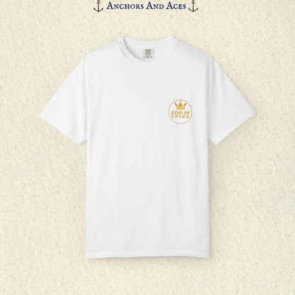 White Slot King T-shirt with a small gold King of Spins emblem on the front chest.