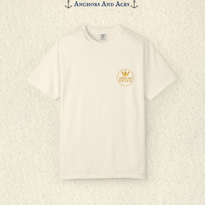 Ivory Slot King T-shirt with a small gold King of Spins emblem on the front chest.