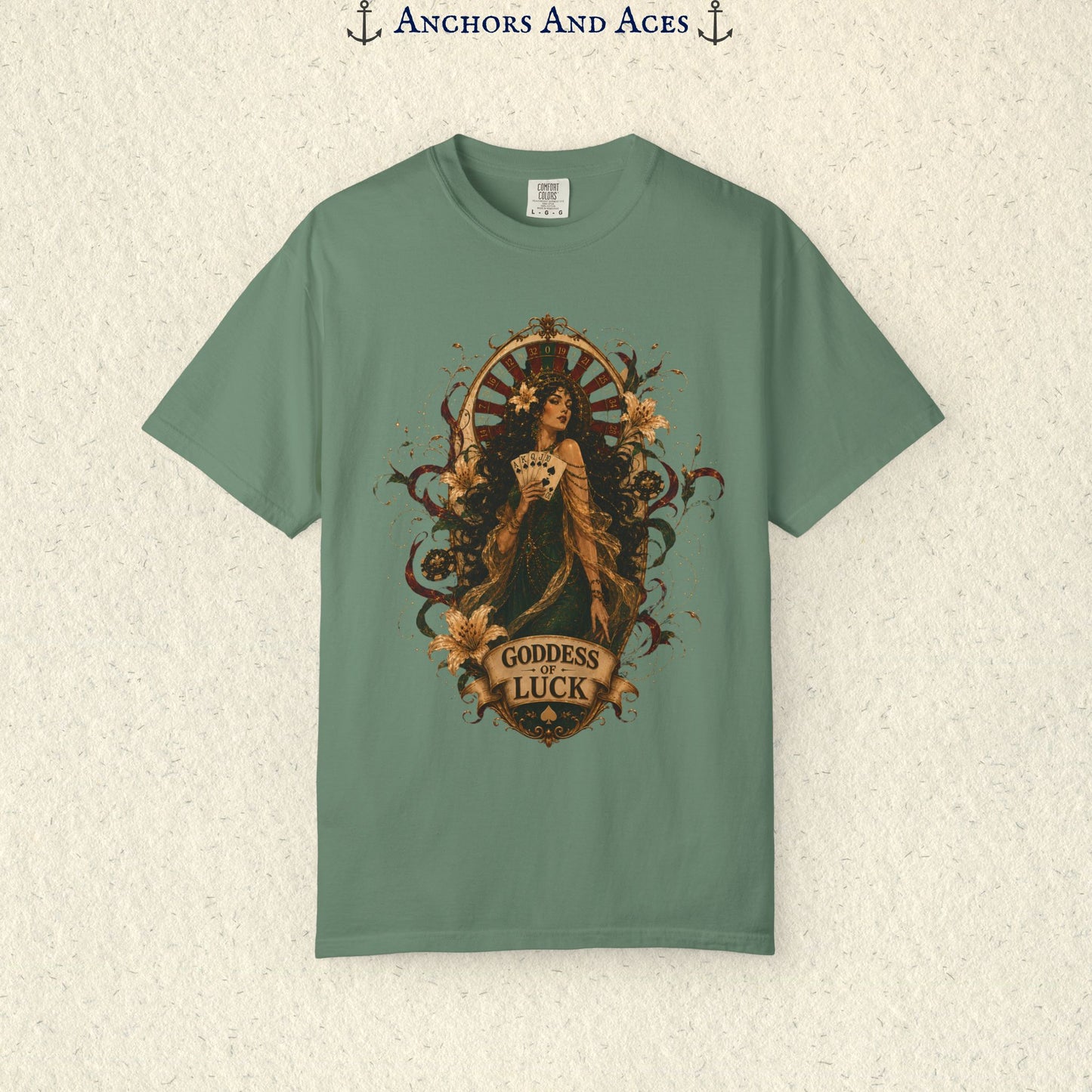 Goddess of Luck | Art Nouveau Casino Tee | Comfort Colors 1717