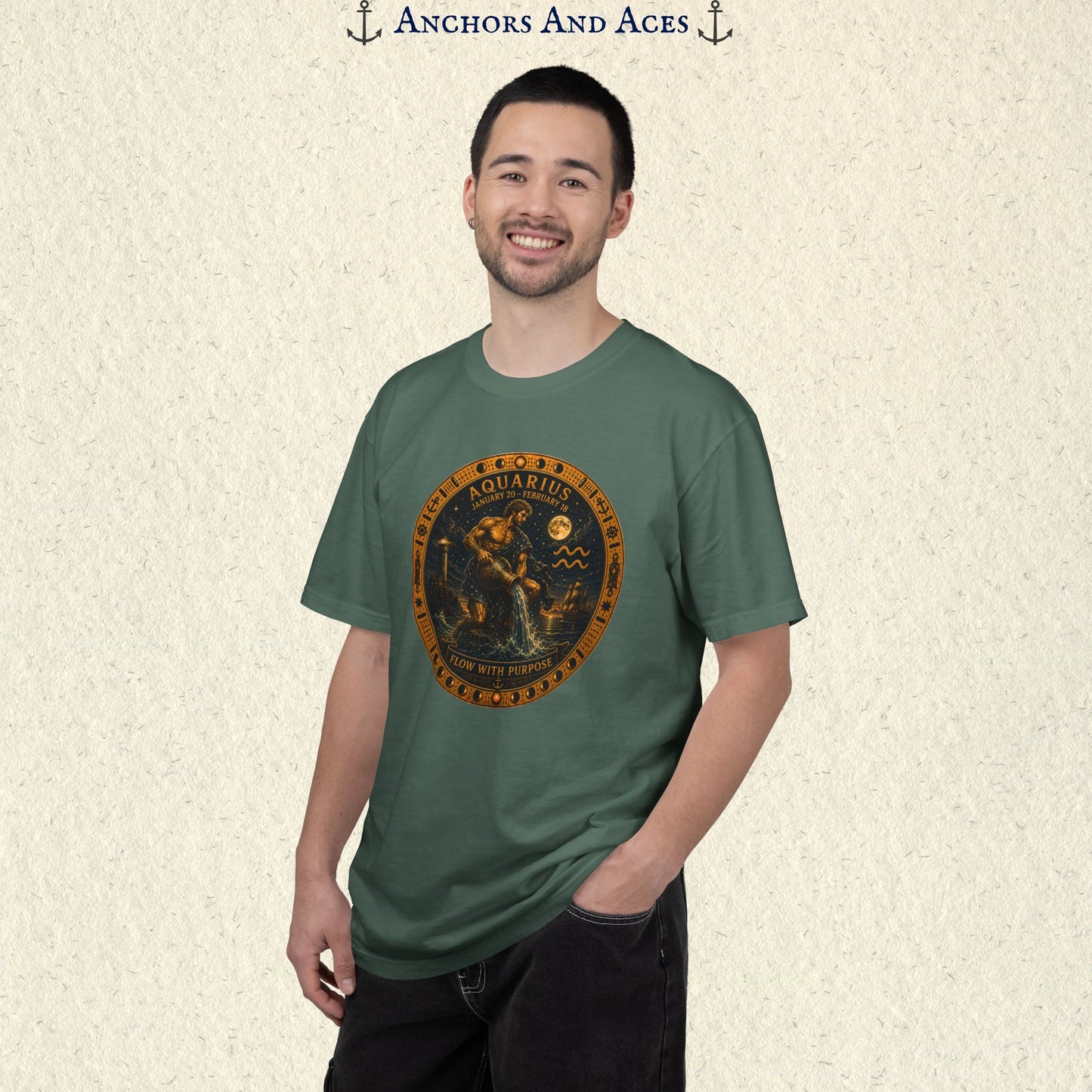 Aquarius Zodiac Shirt | Celestial Seas - Flow With Purpose