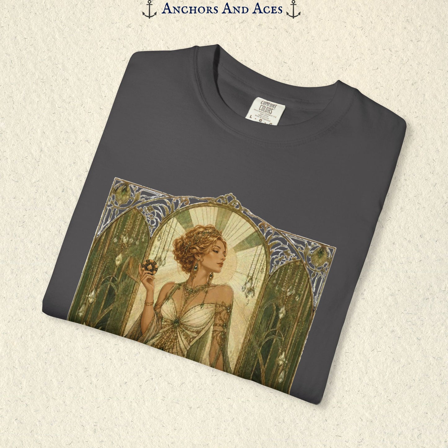 Art Nouveau Casino Graphic Tee| Goddess of Prosperity Shirt| Vintage Lucky Gambling T-Shirt