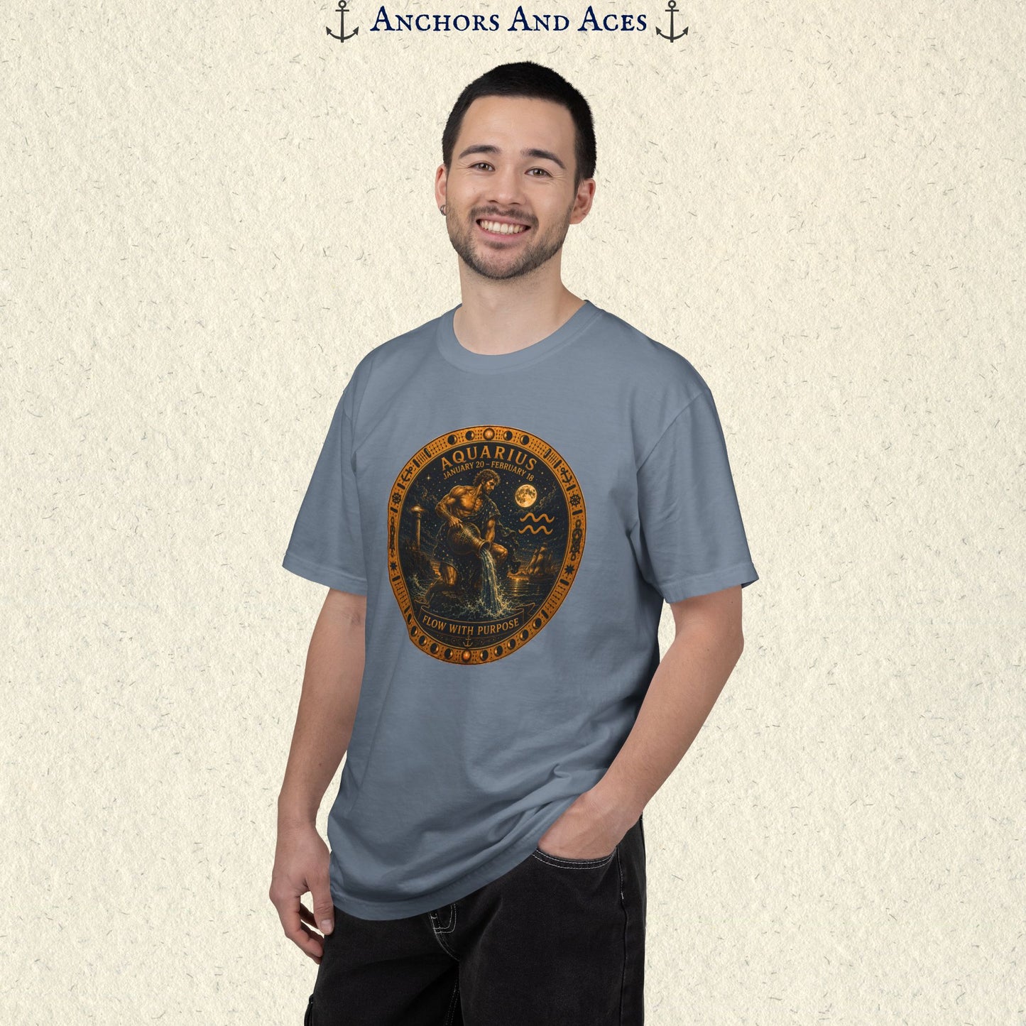 Aquarius Zodiac Shirt | Celestial Seas - Flow With Purpose
