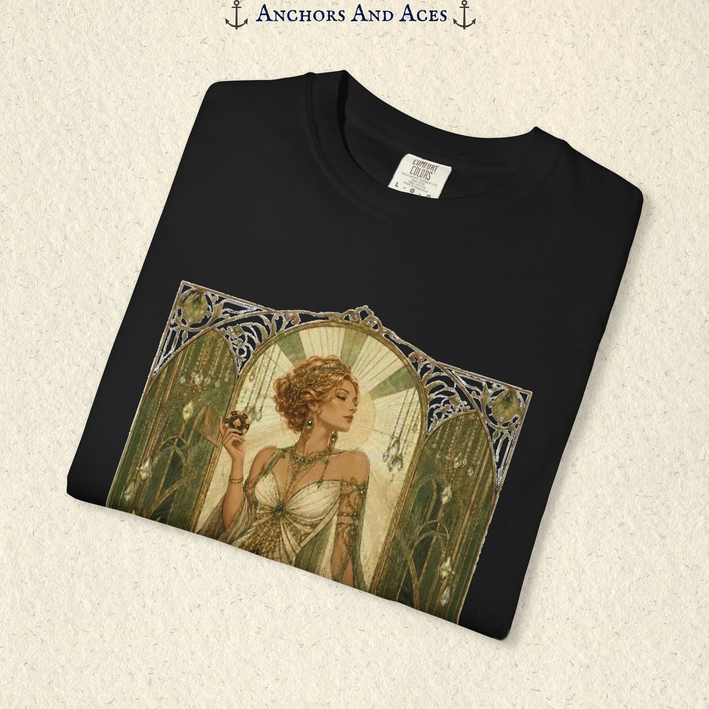 Art Nouveau Casino Graphic Tee| Goddess of Prosperity Shirt| Vintage Lucky Gambling T-Shirt