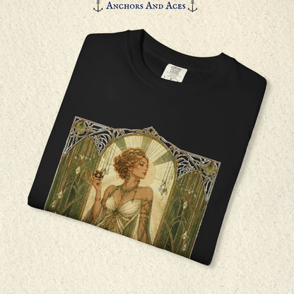 Art Nouveau Casino Graphic Tee| Goddess of Prosperity Shirt| Vintage Lucky Gambling T-Shirt